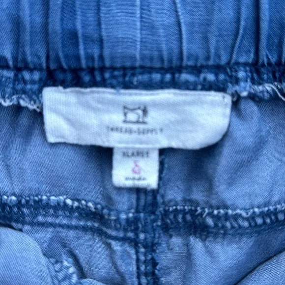 🌺 THREAD & SUPPLY; Ruffle Waist - Stretchy Light Blue Jean Style Shorts; Sz. XL - Picture 4 of 9